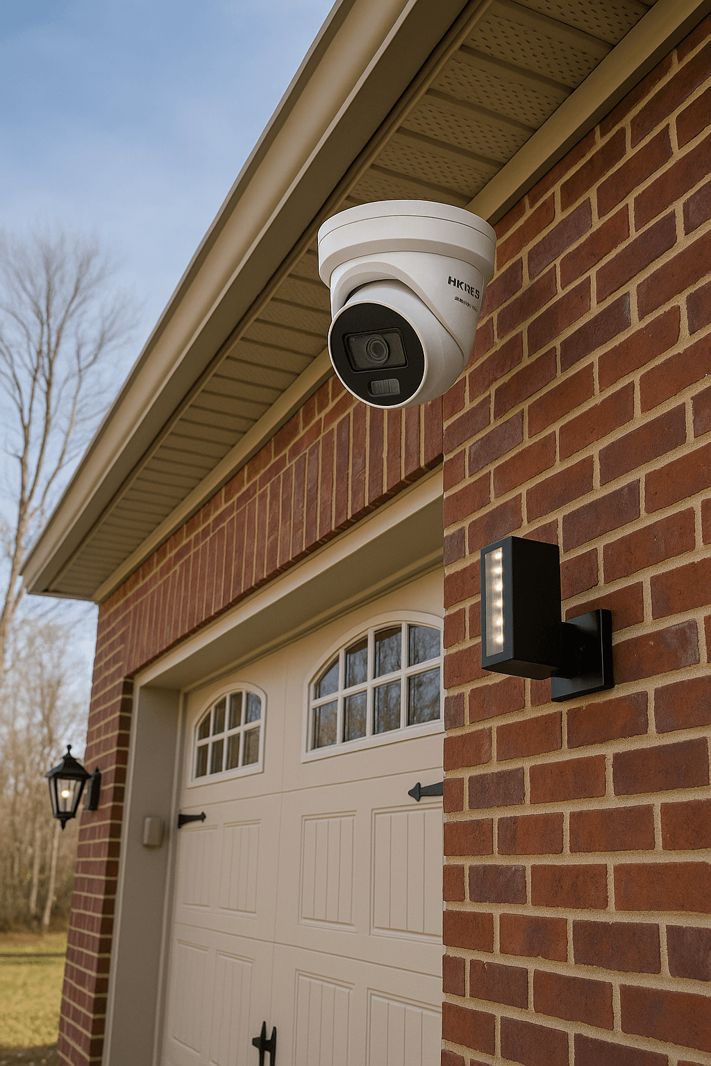 A high-definition CCTV camera mounted on a modern commercial building in Warrington.