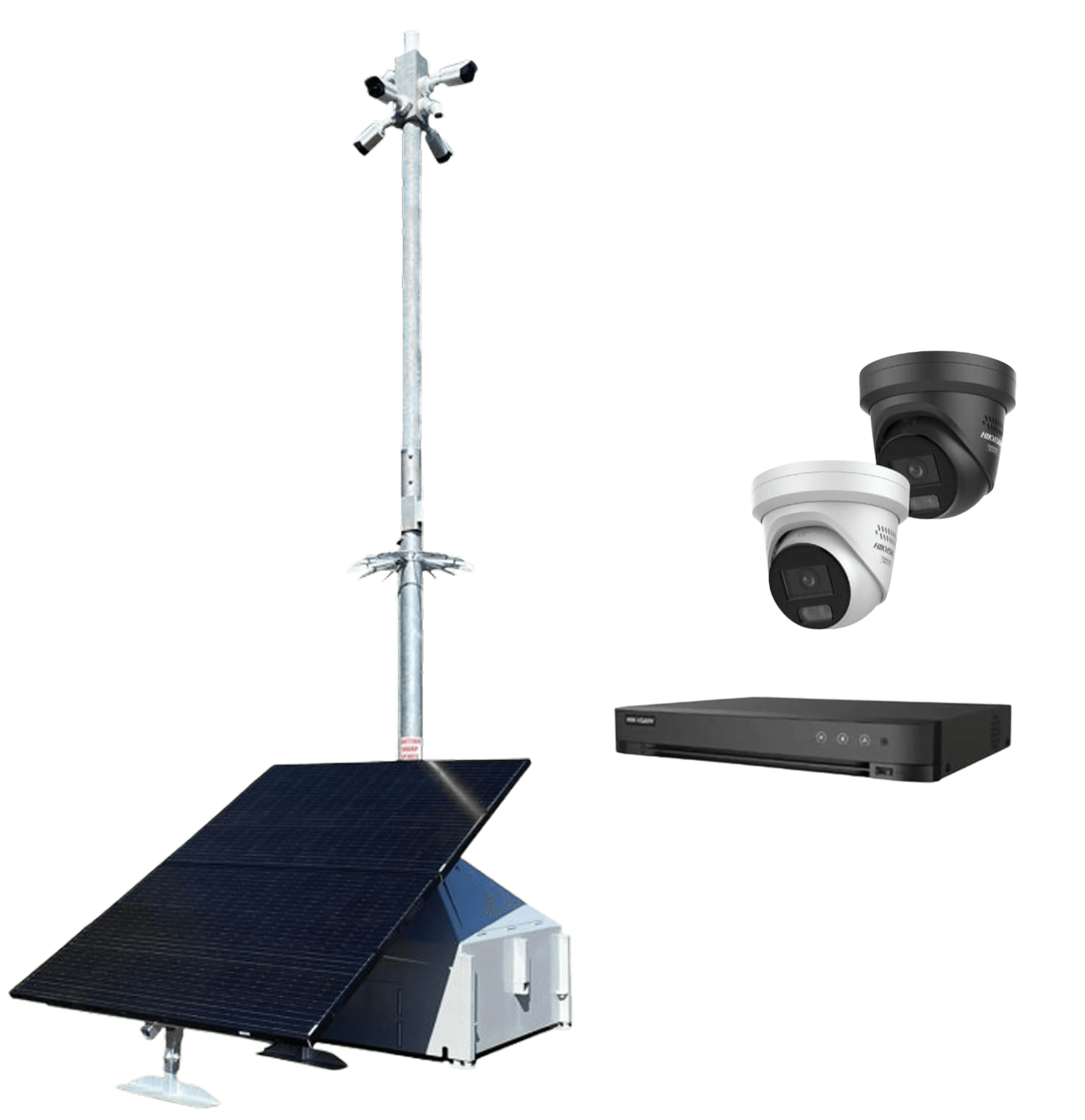 A tall, mobile CCTV tower standing in a field, monitoring a remote infrastructure project.
